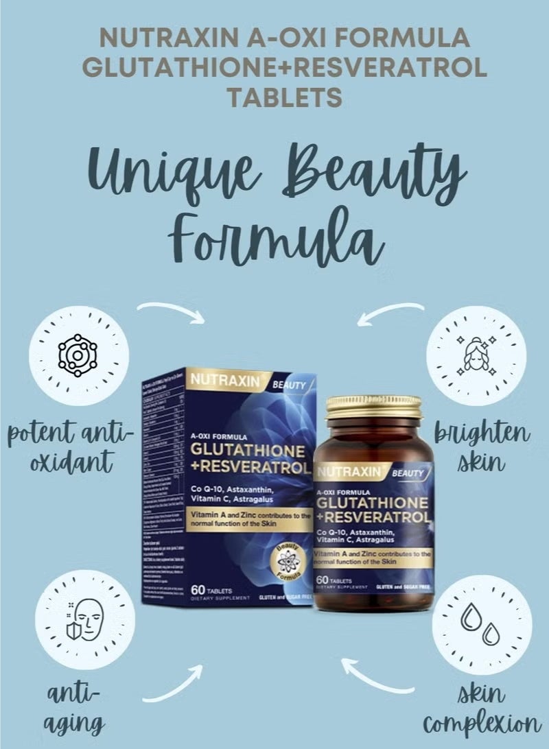 Nutraxin A-Oxi Formula Glutathione + Resveratrol Skin Whitening 60 Tablets - Image 5